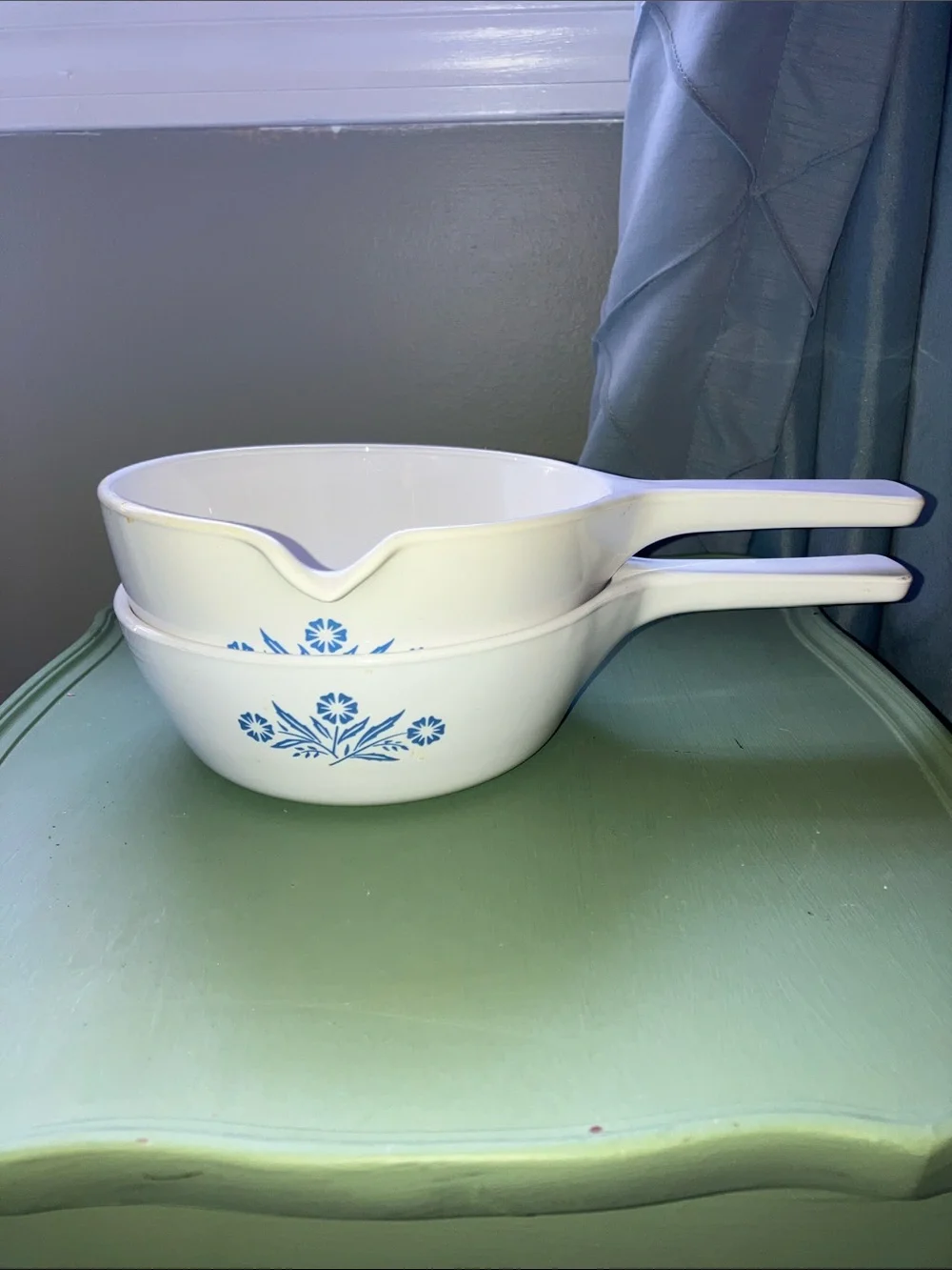 Vintage Corningware cornflower blue set 2 handled saucepans P81B P89B